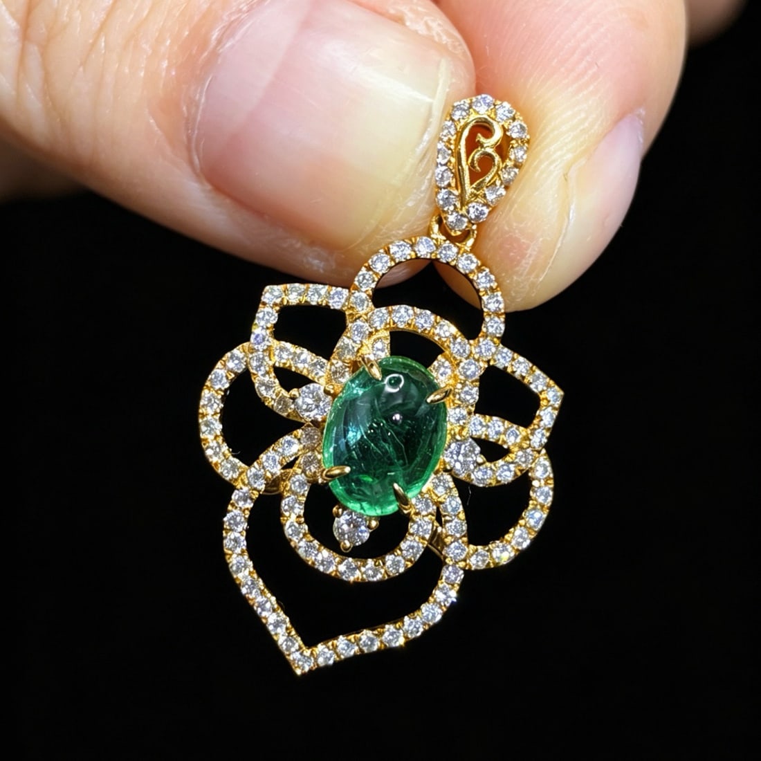 14k Gold 1.83 Ctw Natural Emerald & Diamond Pendant( Without Chain ) - 3