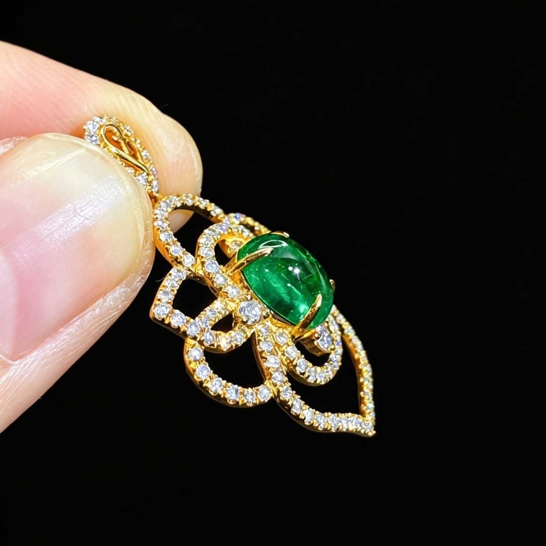 14k Gold 1.83 Ctw Natural Emerald & Diamond Pendant( Without Chain ) - 4