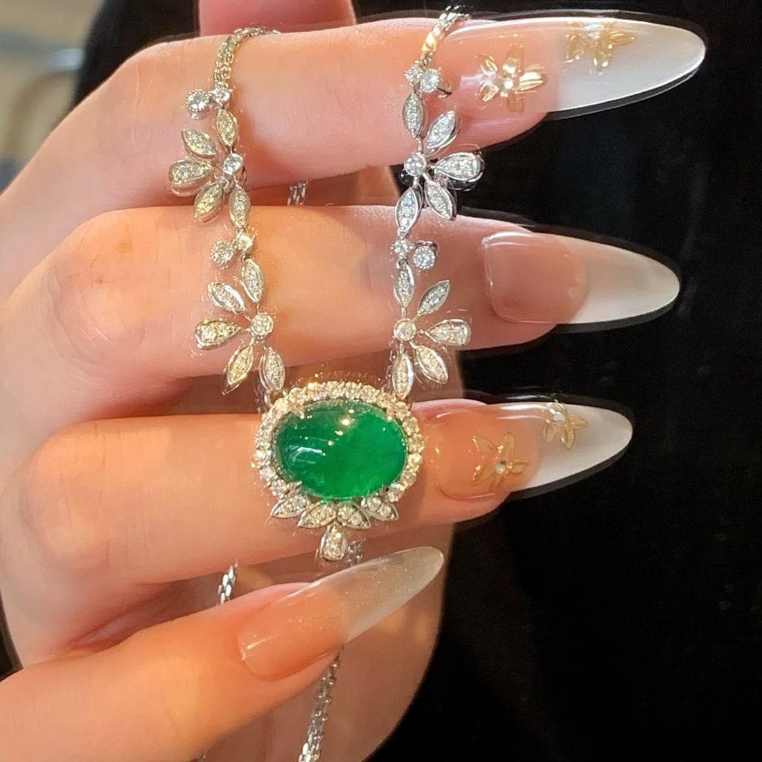 14k Gold 7.51 Ctw Natural Emerald & Diamond Necklace - 6