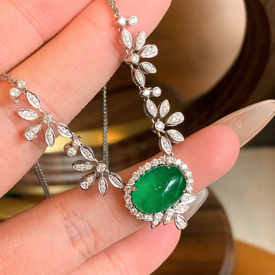 14k Gold 7.51 Ctw Natural Emerald & Diamond Necklace - 7