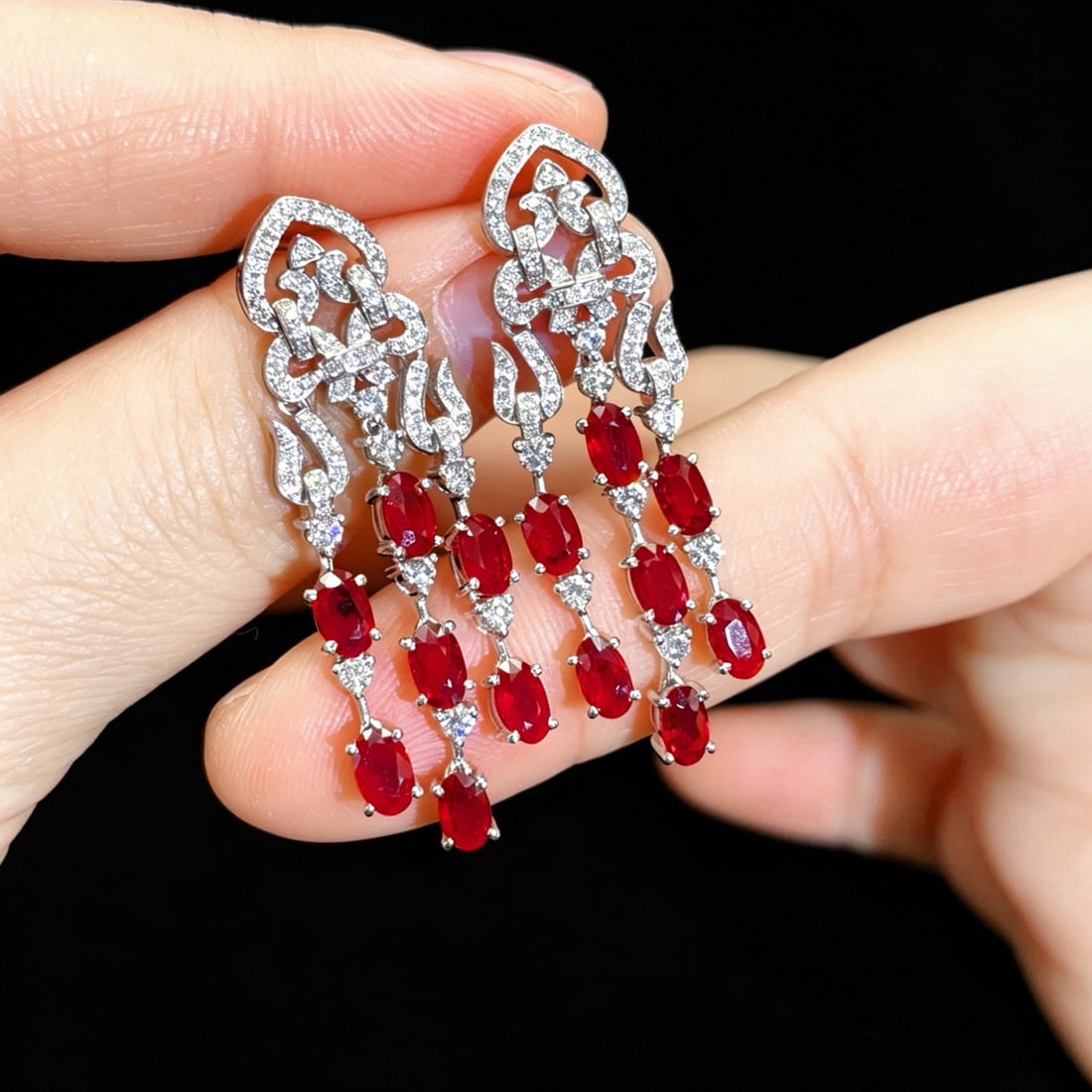 14k Gold 4.80 Ctw Vivid Red Natural Ruby & Diamond Earrings - 2