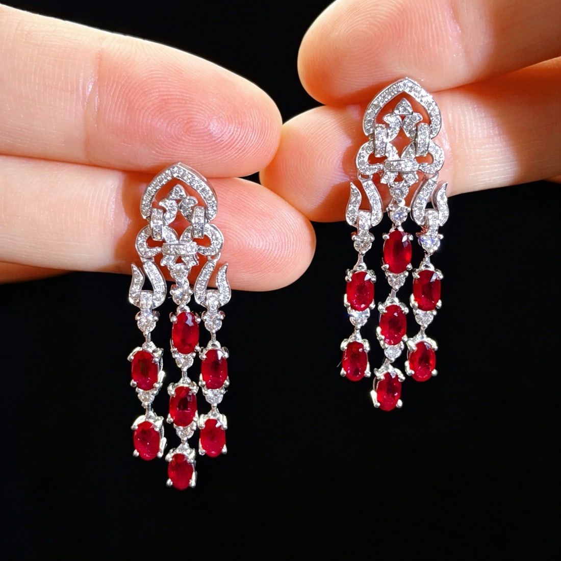 14k Gold 4.80 Ctw Vivid Red Natural Ruby & Diamond Earrings - 3