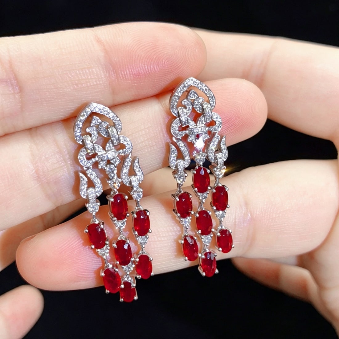 14k Gold 4.80 Ctw Vivid Red Natural Ruby & Diamond Earrings - 4