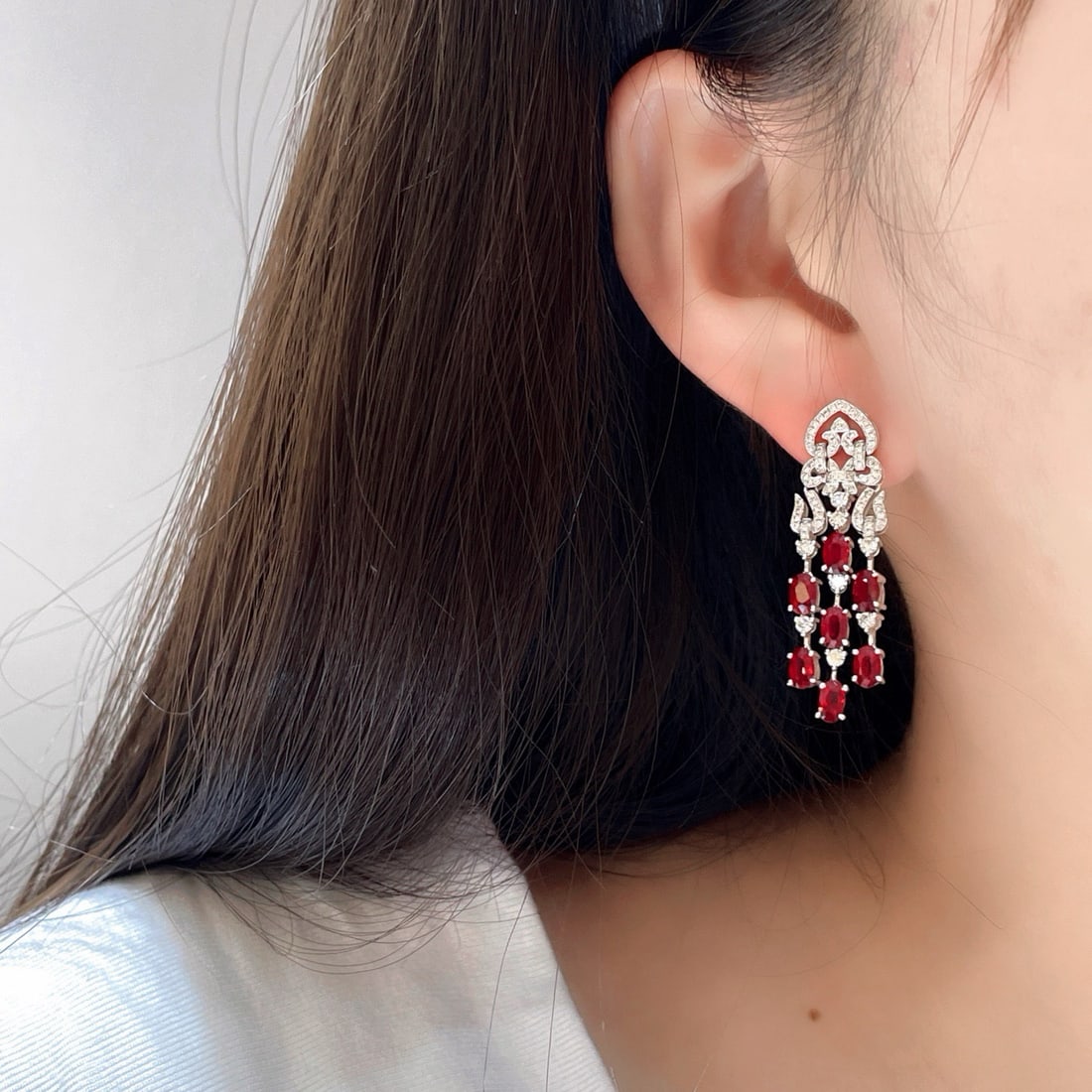 14k Gold 4.80 Ctw Vivid Red Natural Ruby & Diamond Earrings - 6