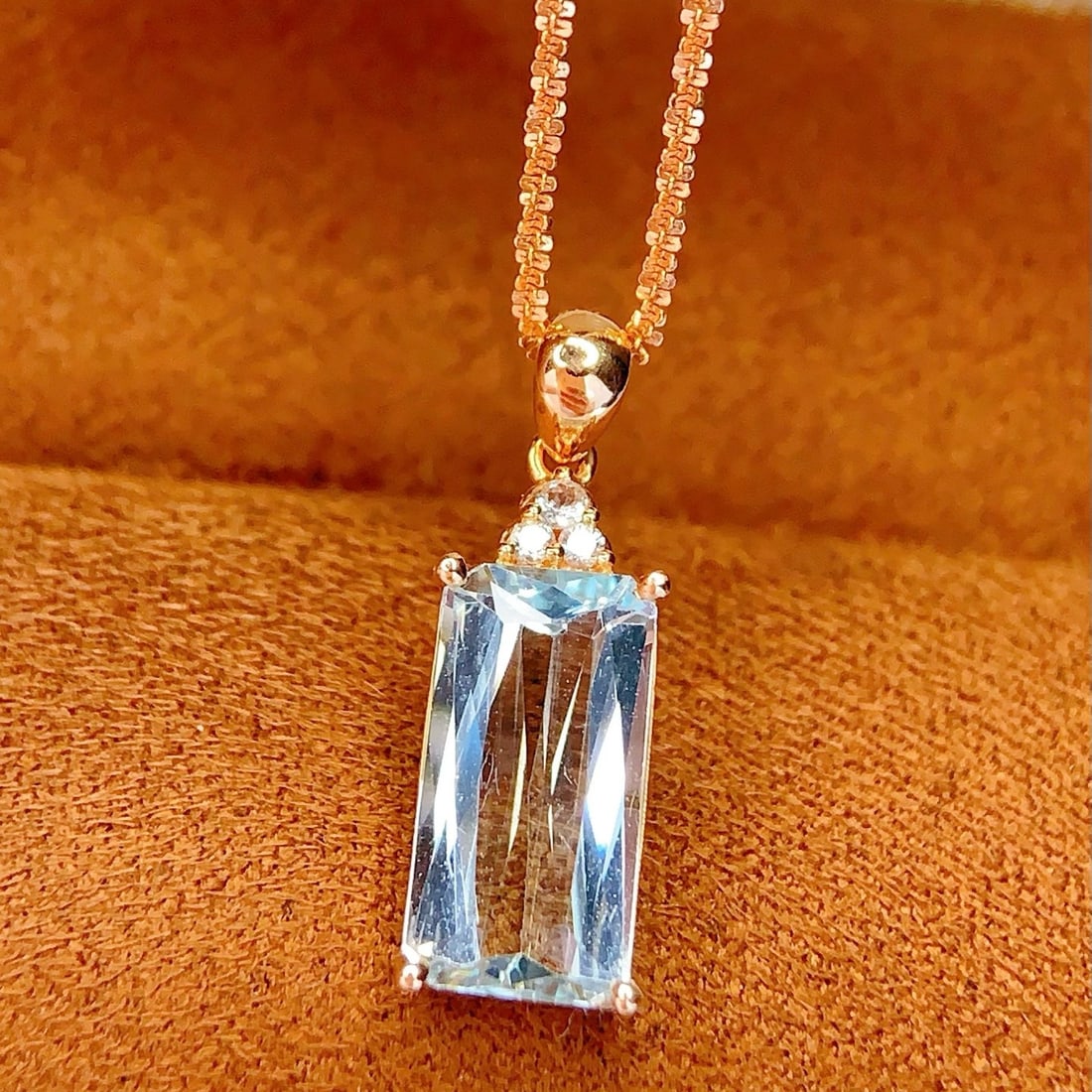 14k Gold 2.26 Ct Natural Aquamarine & Sapphire Pendant( Without Chain ) - 5