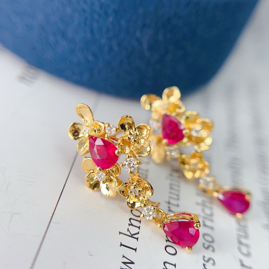14k Gold 1.30 Ct Natural Ruby & Diamond Earrings - 3