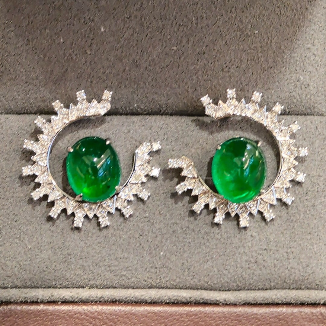 14k Gold 6.66 Ctw Vivid Green Natural Emerald & Diamond Earrings - 6