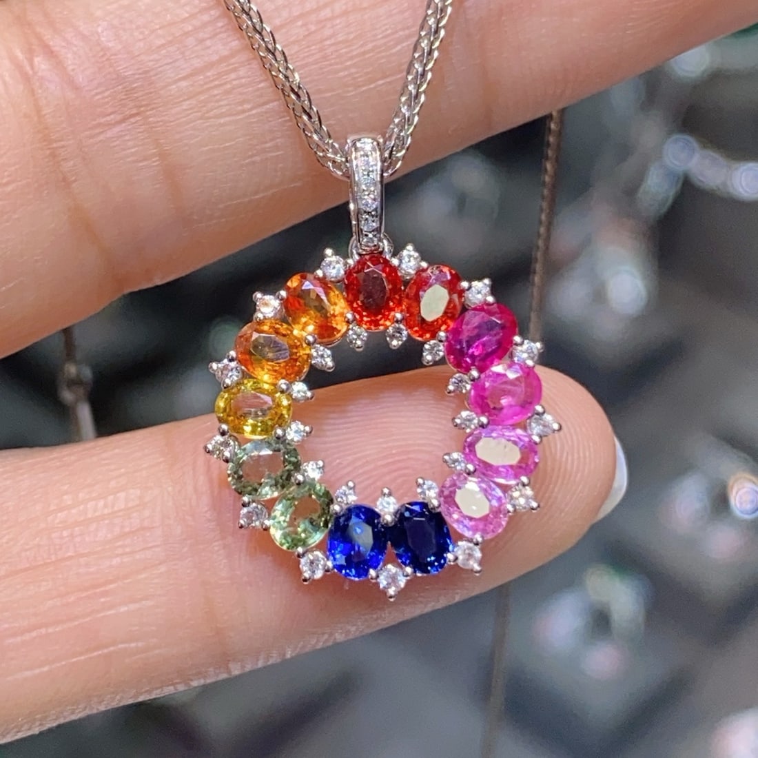 14k Gold 2.5 Ct Natural Sapphire & Diamond & Sapphire Pendant( Without Chain ) - 2