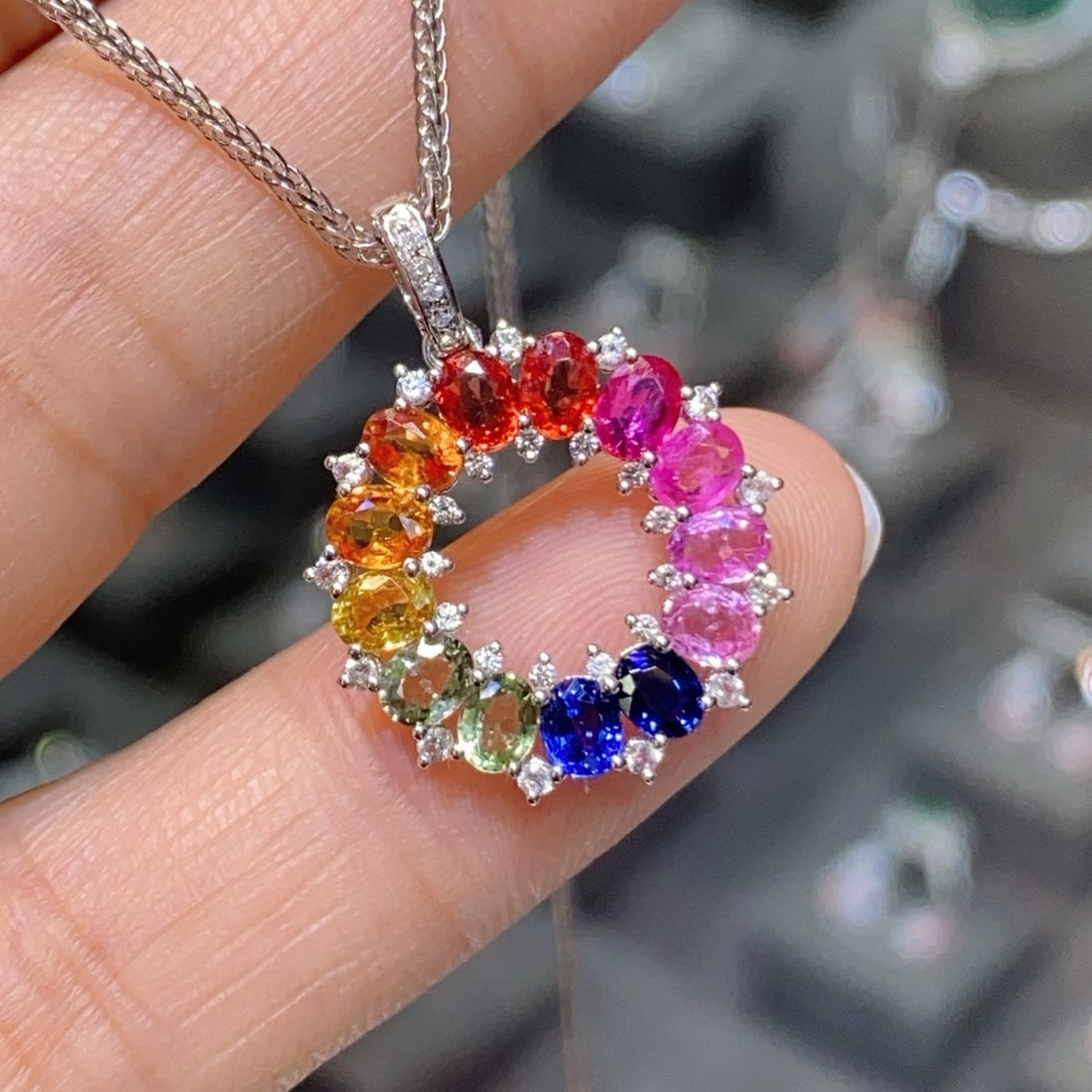 14k Gold 2.5 Ct Natural Sapphire & Diamond & Sapphire Pendant( Without Chain ) - 4