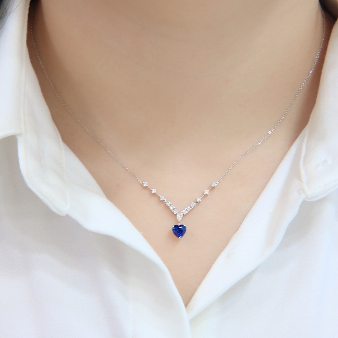 14k Gold 1.09 Ctw Natural Sapphire & Diamond Necklace - 7