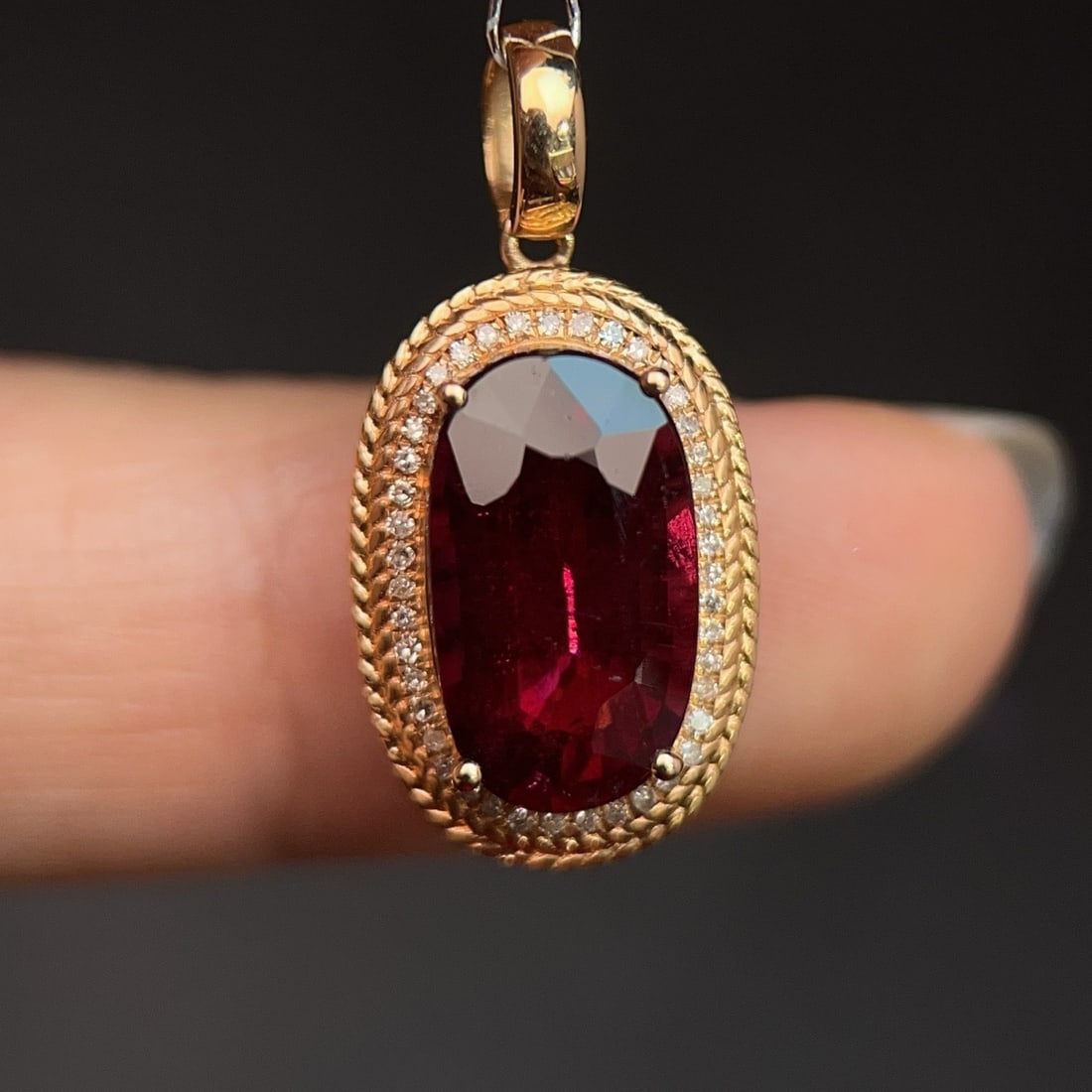 14k Gold 4.18 Ctw Natural Tourmaline & Diamond Pendant( Without Chain ) - 2
