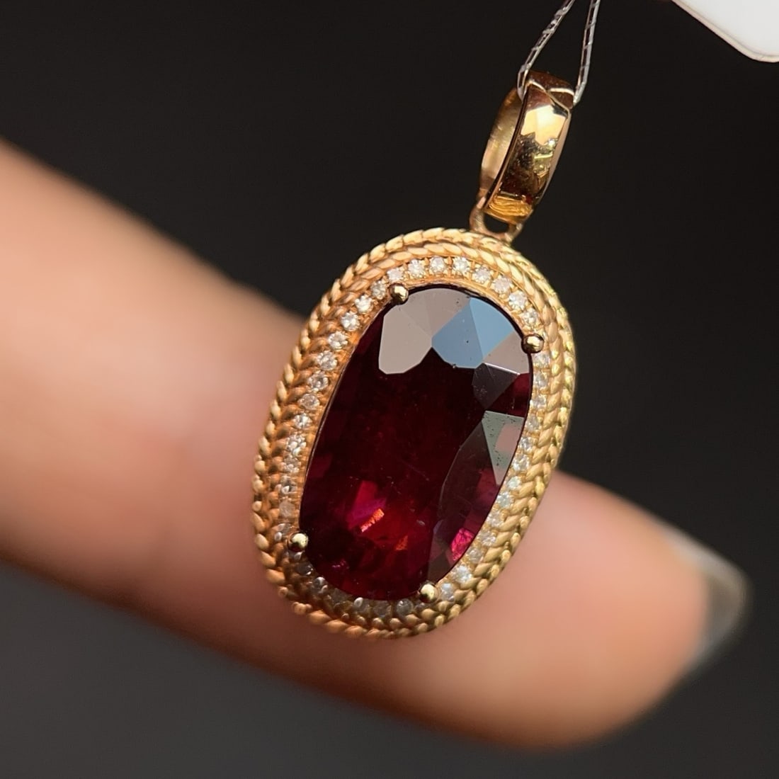14k Gold 4.18 Ctw Natural Tourmaline & Diamond Pendant( Without Chain ) - 3