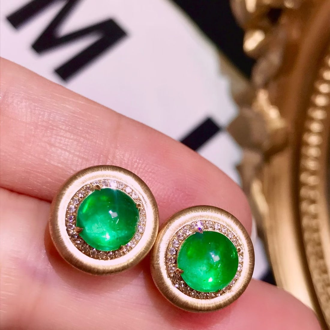 14k Gold 2.9 Ct Natural Emerald & Diamond Earrings - 2