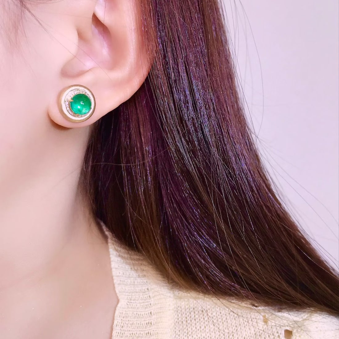 14k Gold 2.9 Ct Natural Emerald & Diamond Earrings - 4