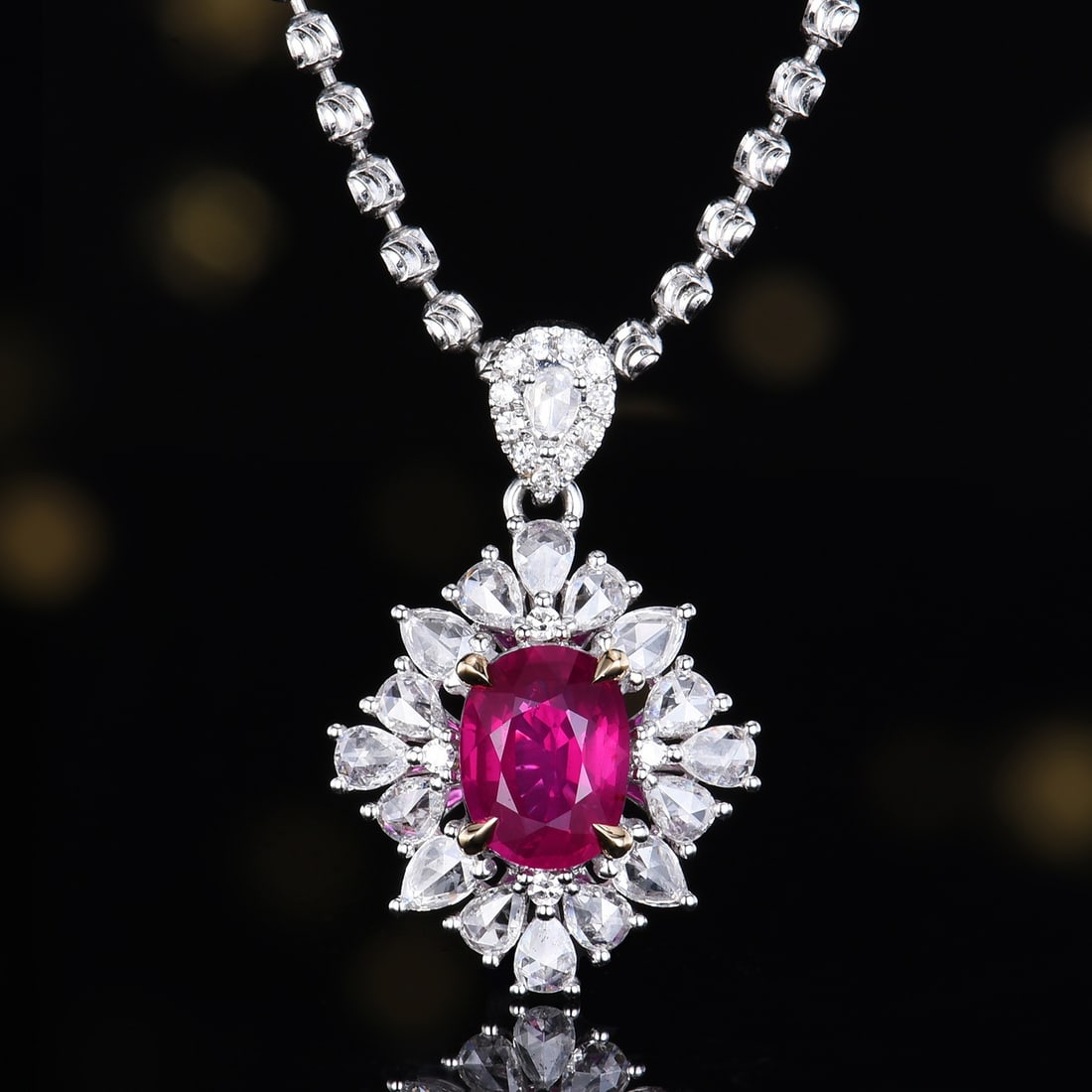 14k Gold 1.43 Ctw Natural Ruby & Diamond Pendant( Without Chain ): Ref:231164183 // gold content:14k gold // main gemstone:ruby // shape:oval // carat weight:0. 99ct // color:red // treatment:natural // // adjacent gemstone 2 : diamond // number of stones:32 //