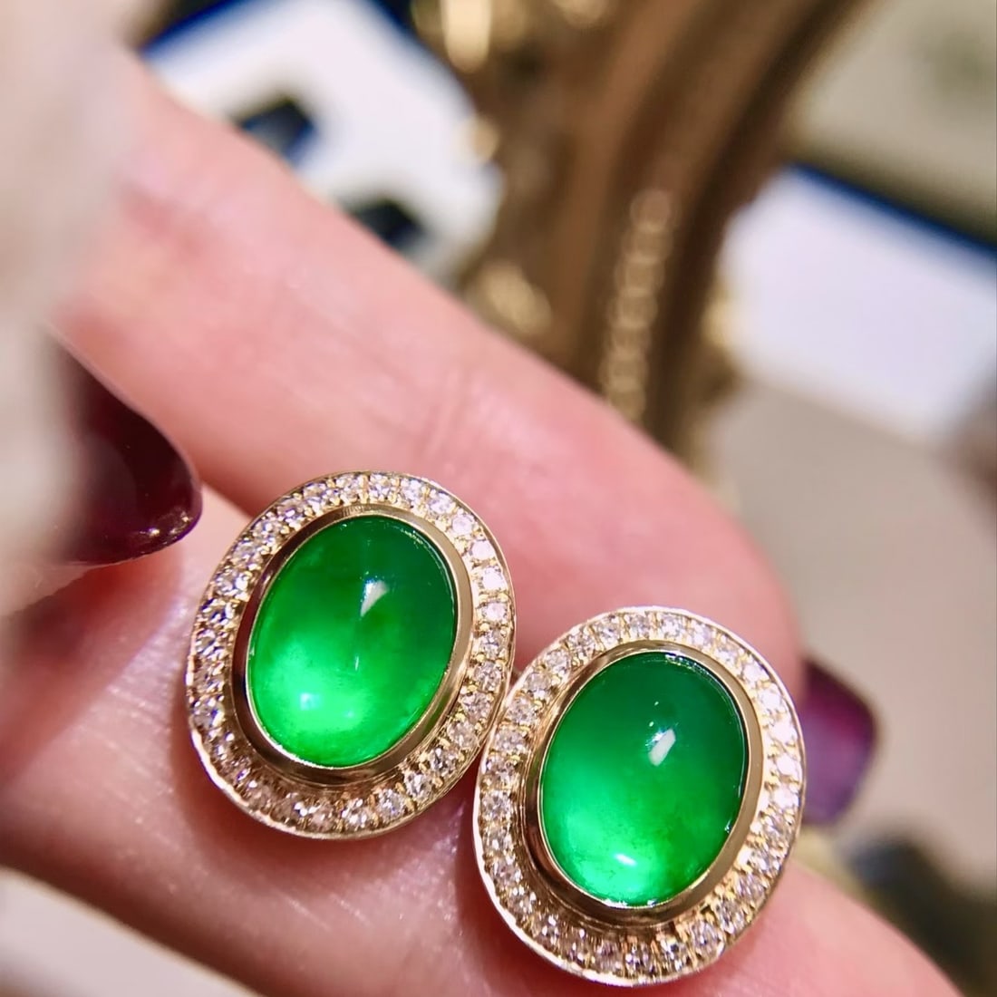 14k Gold 4.9 Ctw Natural Emerald & Diamond Earrings - 2