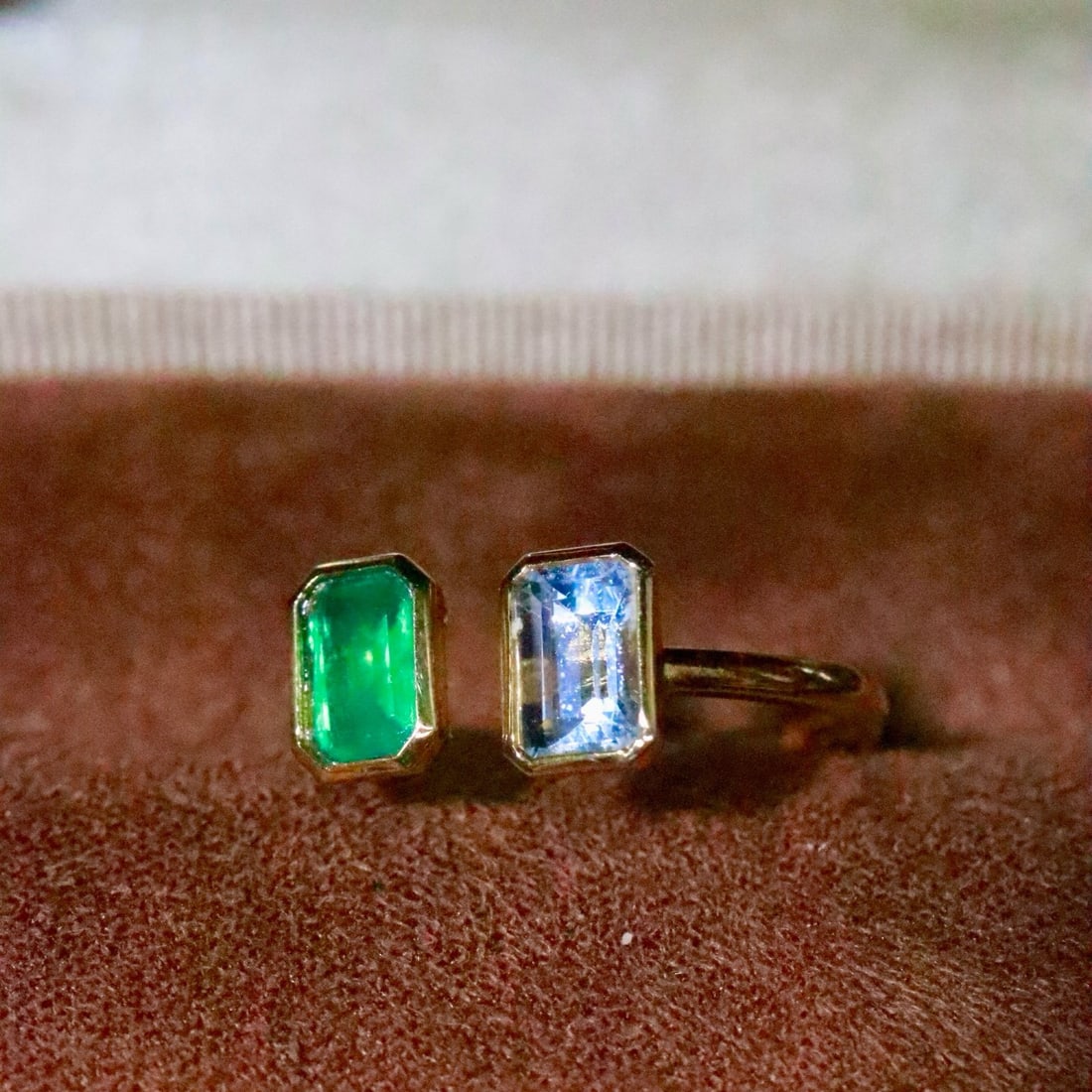 14k Gold 1.15 Ctw Natural Emerald & Aquamarine & Toi Et Moi Ring - 2