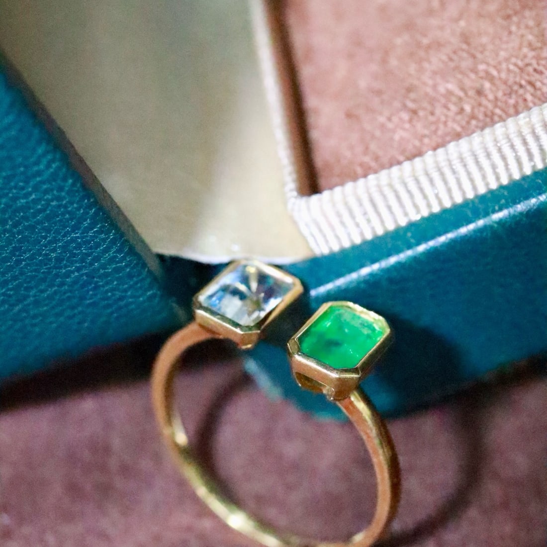 14k Gold 1.15 Ctw Natural Emerald & Aquamarine & Toi Et Moi Ring - 4