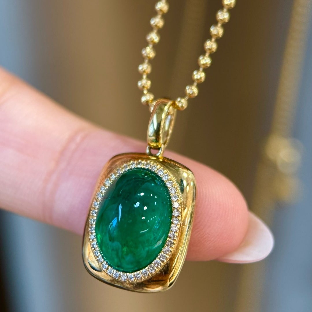 14k Gold 4.38 Ctw Natural Emerald & Diamond Pendant( Without Chain ) - 2