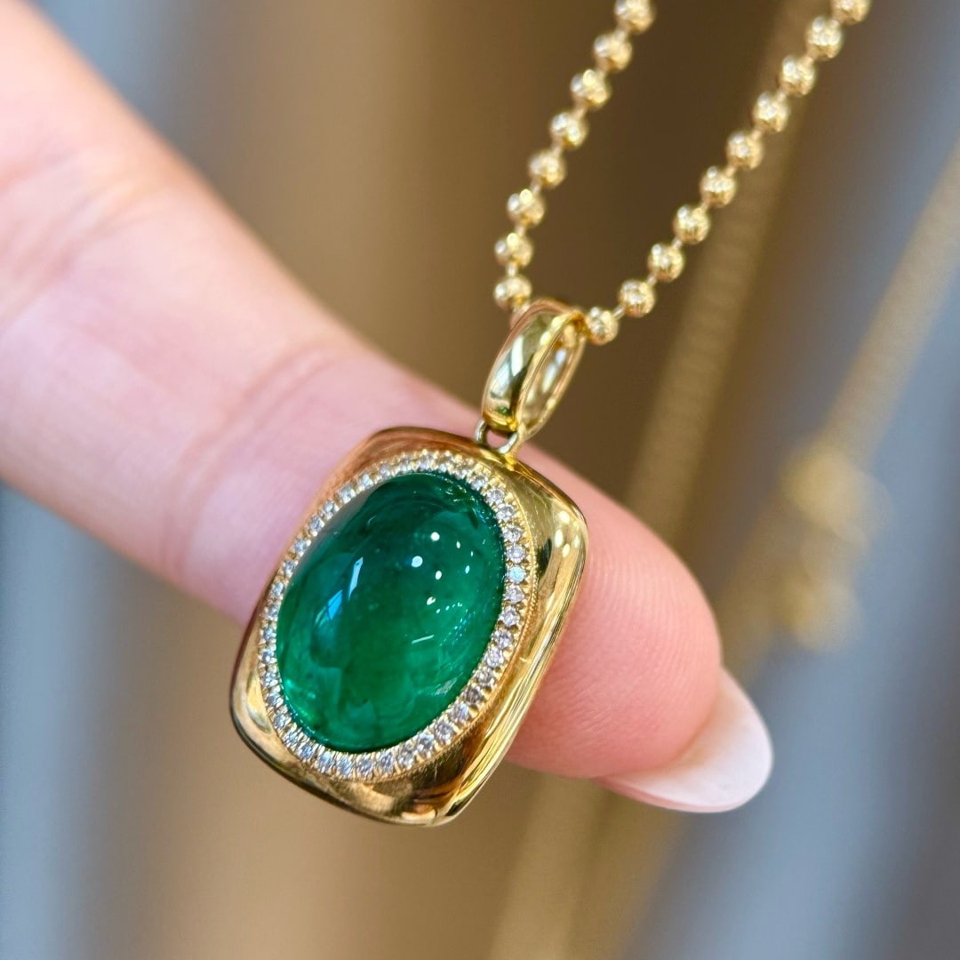 14k Gold 4.38 Ctw Natural Emerald & Diamond Pendant( Without Chain ) - 3