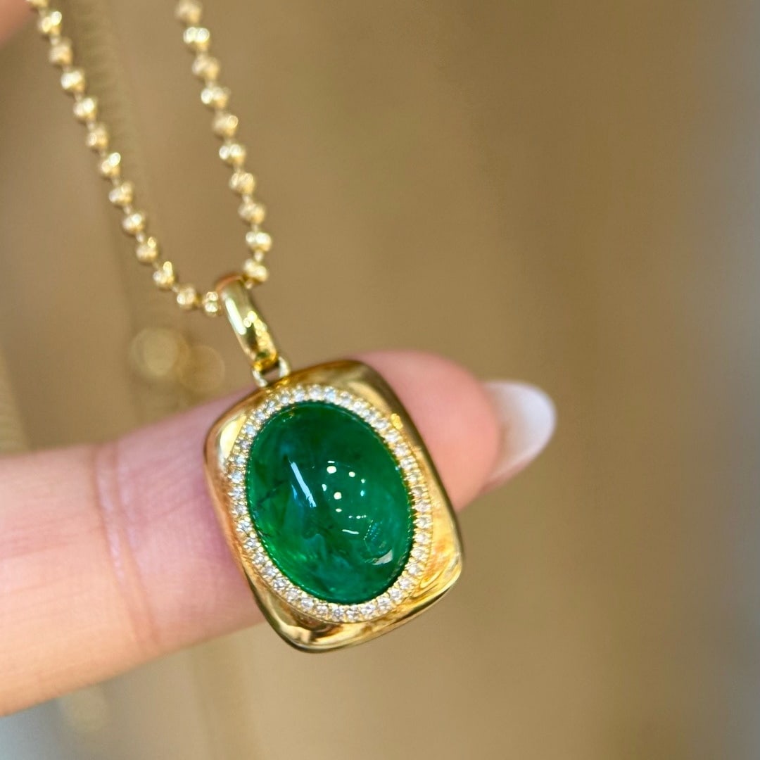 14k Gold 4.38 Ctw Natural Emerald & Diamond Pendant( Without Chain ) - 5