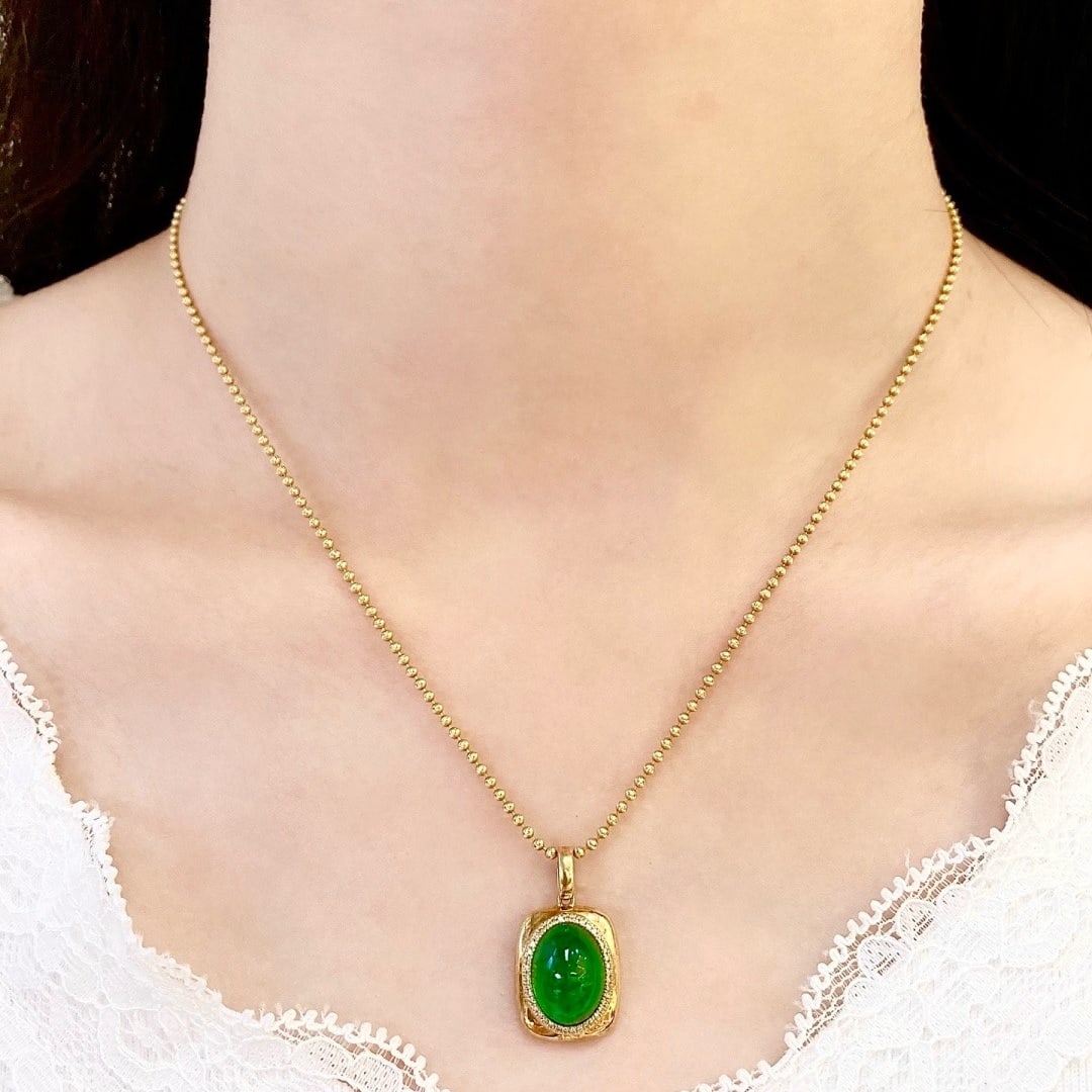 14k Gold 4.38 Ctw Natural Emerald & Diamond Pendant( Without Chain ) - 6