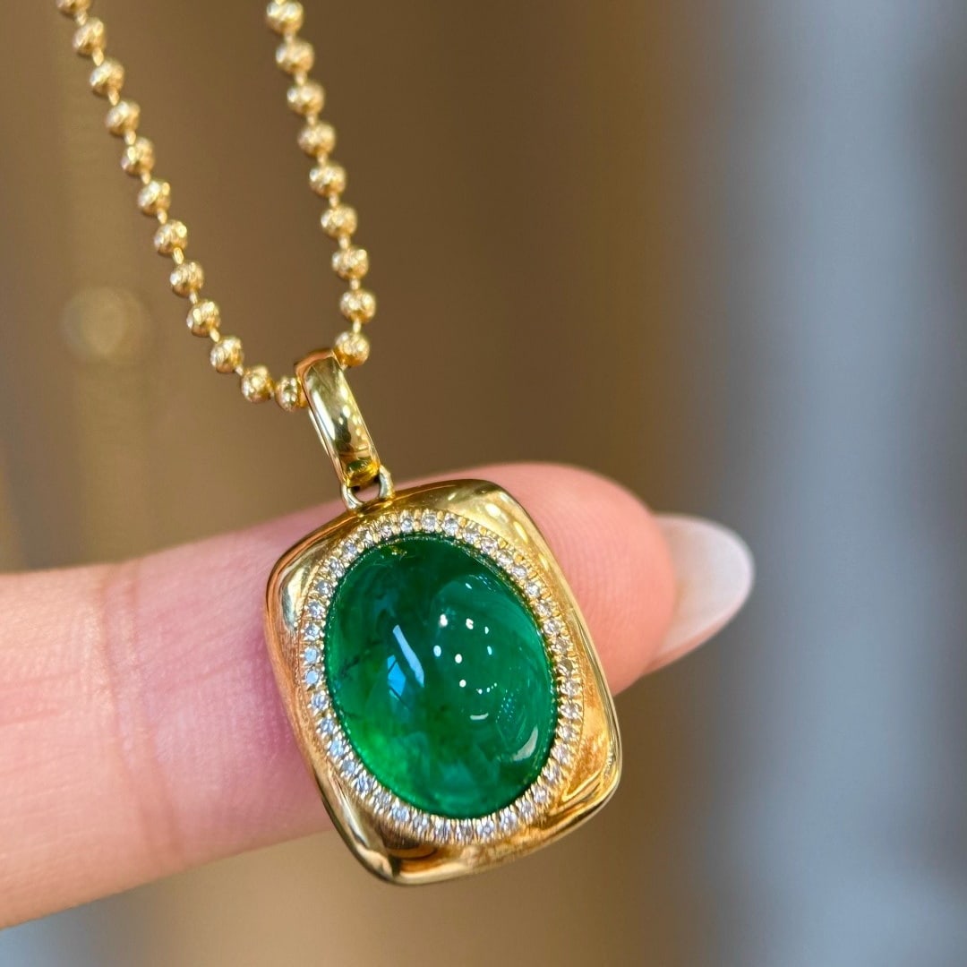 14k Gold 4.38 Ctw Natural Emerald & Diamond Pendant( Without Chain ) - 7