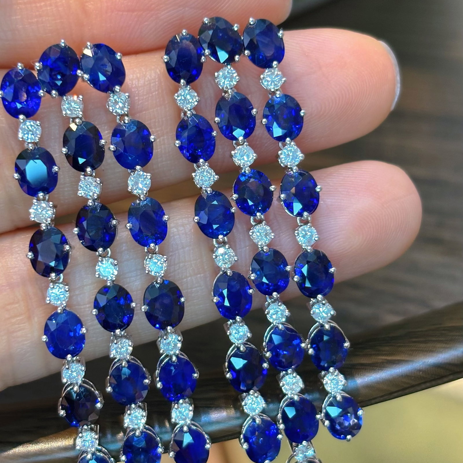 14k Gold 17 Ct Natural Sapphire & Diamond Earrings - 4