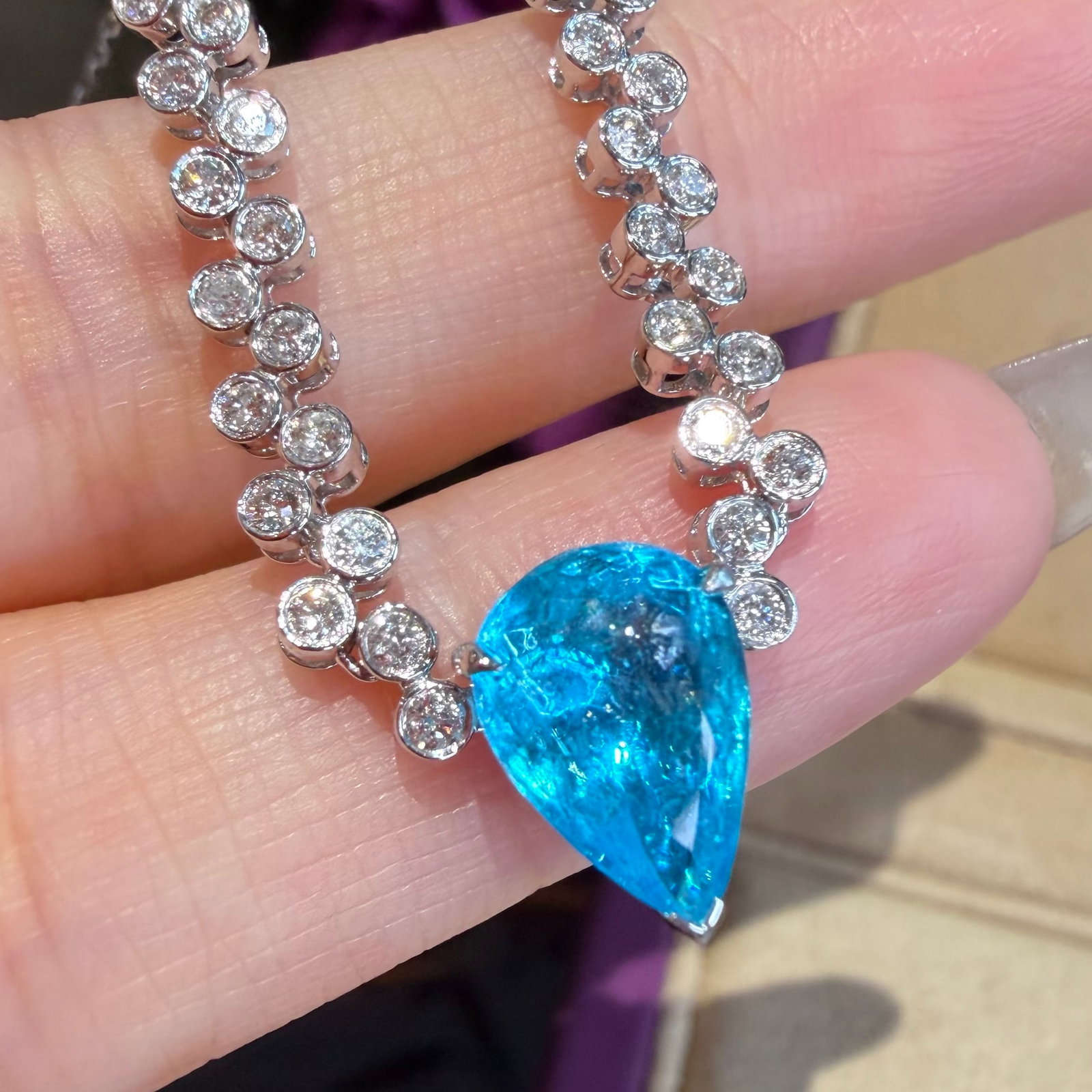 14k Gold 2.2 Ctw Natural Paraiba Tourmaline & Diamond Necklace - 2