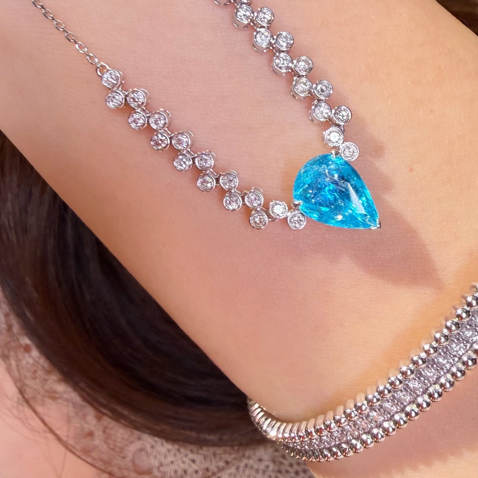 14k Gold 2.2 Ctw Natural Paraiba Tourmaline & Diamond Necklace - 6
