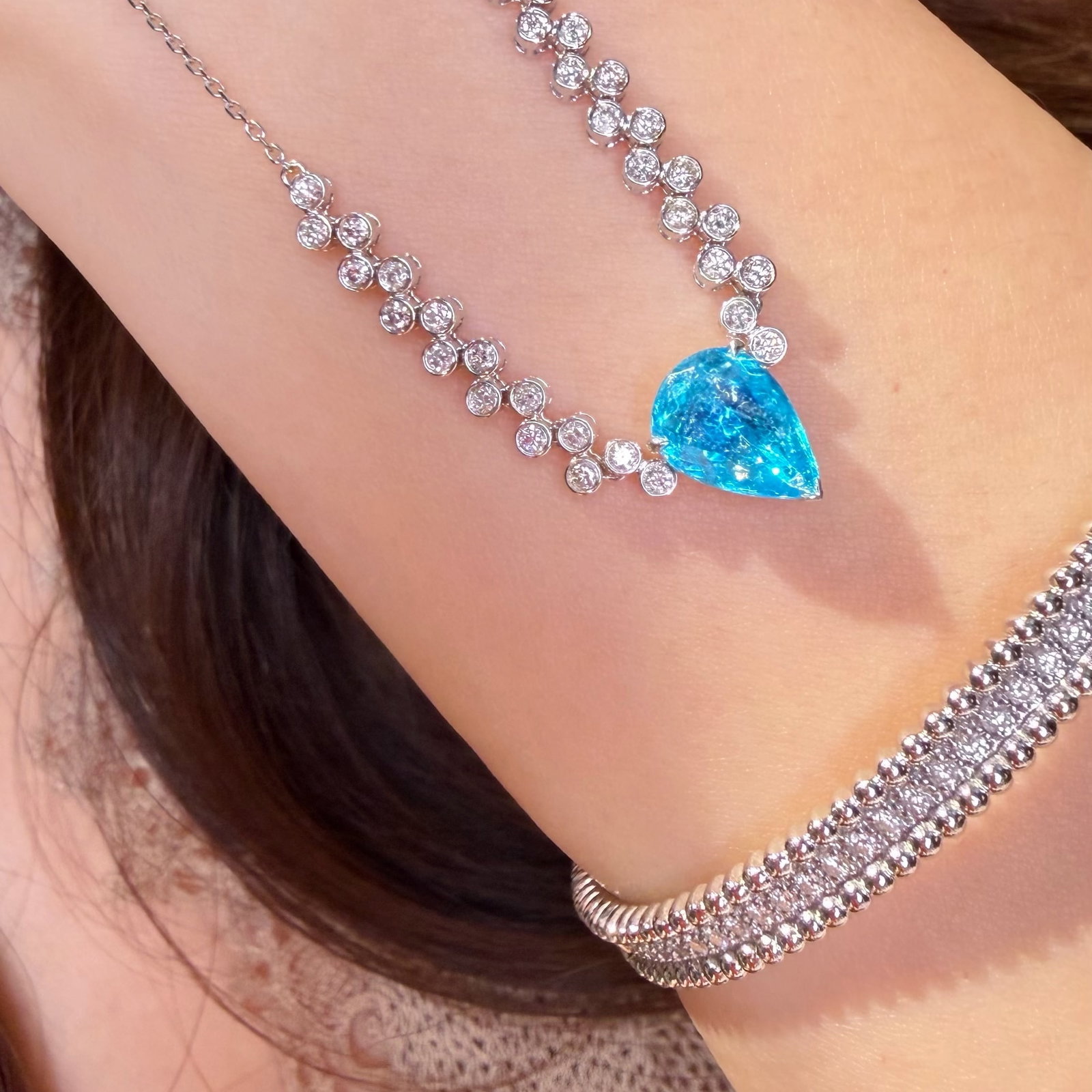 14k Gold 2.2 Ctw Natural Paraiba Tourmaline & Diamond Necklace - 7