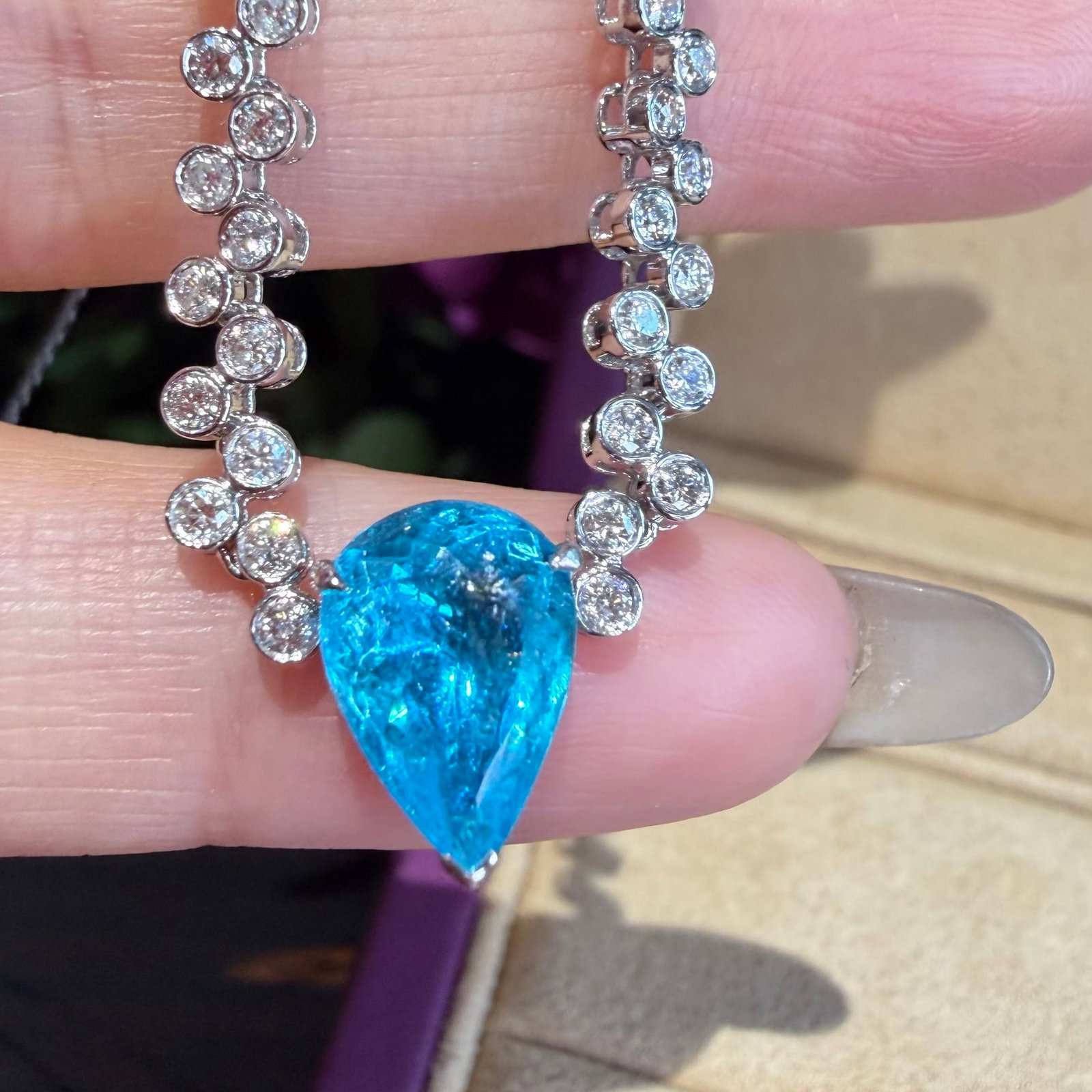 14k Gold 2.2 Ctw Natural Paraiba Tourmaline & Diamond Necklace - 8