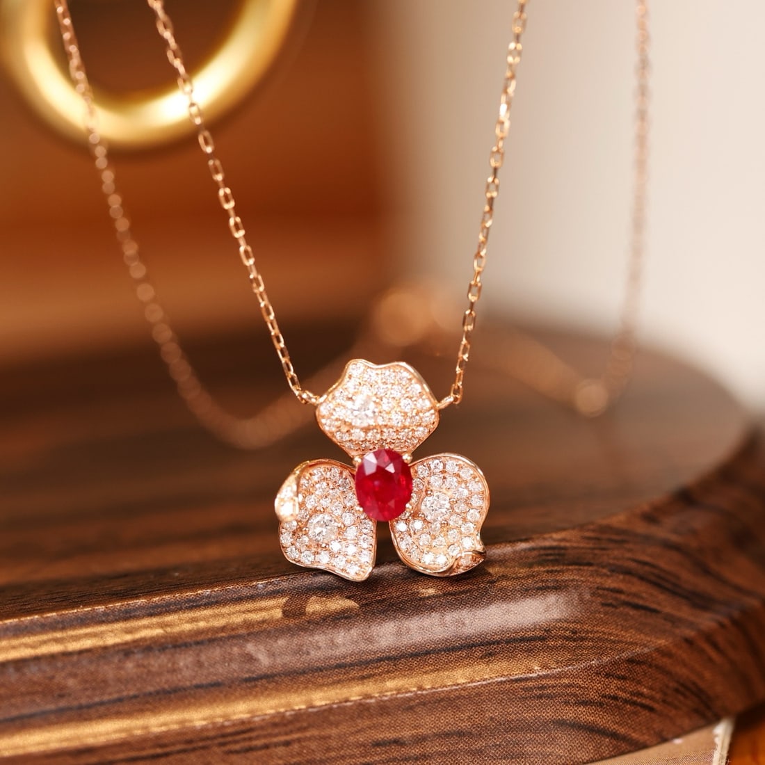 14k Gold 0.98 Ctw Natural Ruby & Diamond Necklace - 2