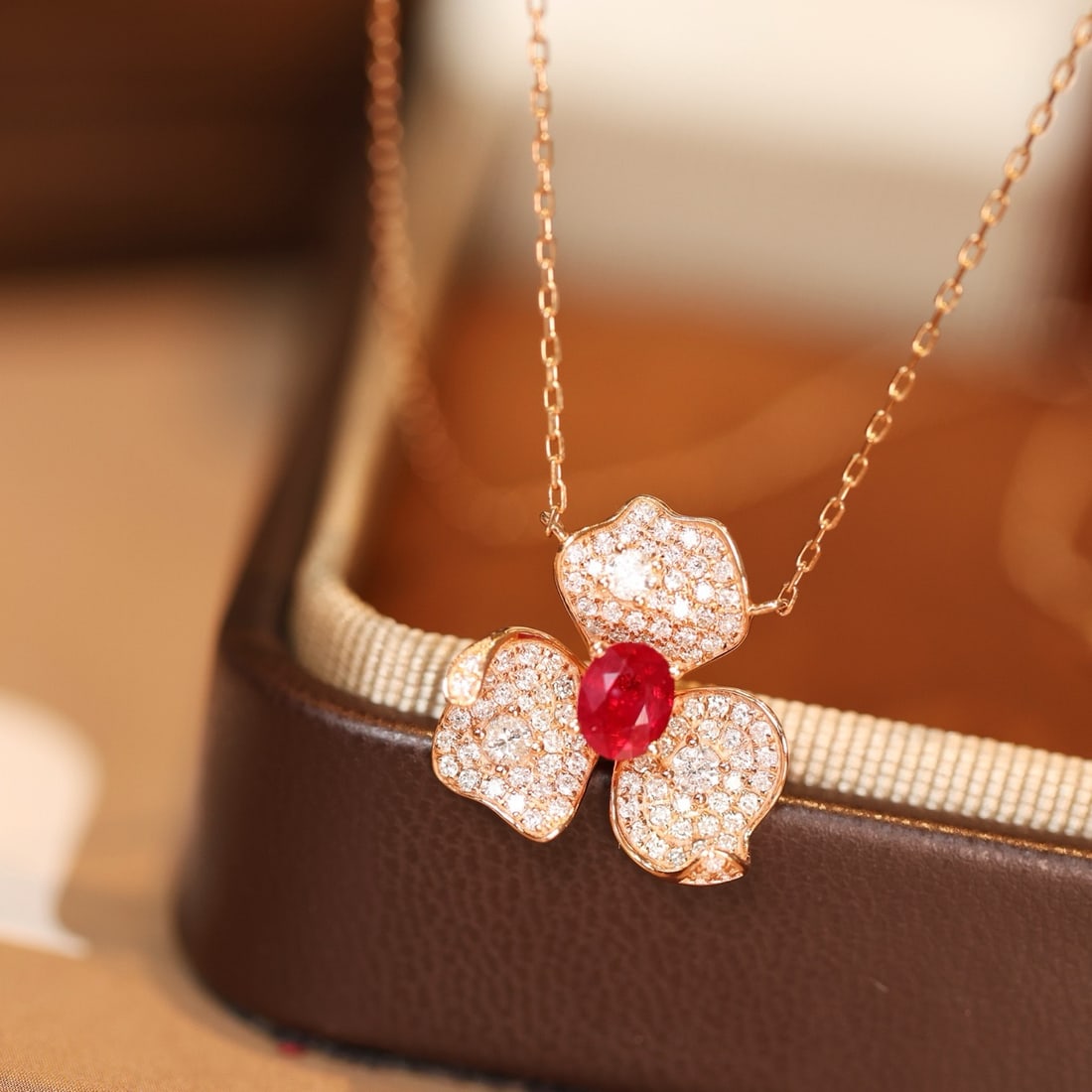 14k Gold 0.98 Ctw Natural Ruby & Diamond Necklace - 3