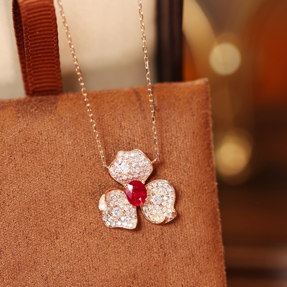 14k Gold 0.98 Ctw Natural Ruby & Diamond Necklace - 4