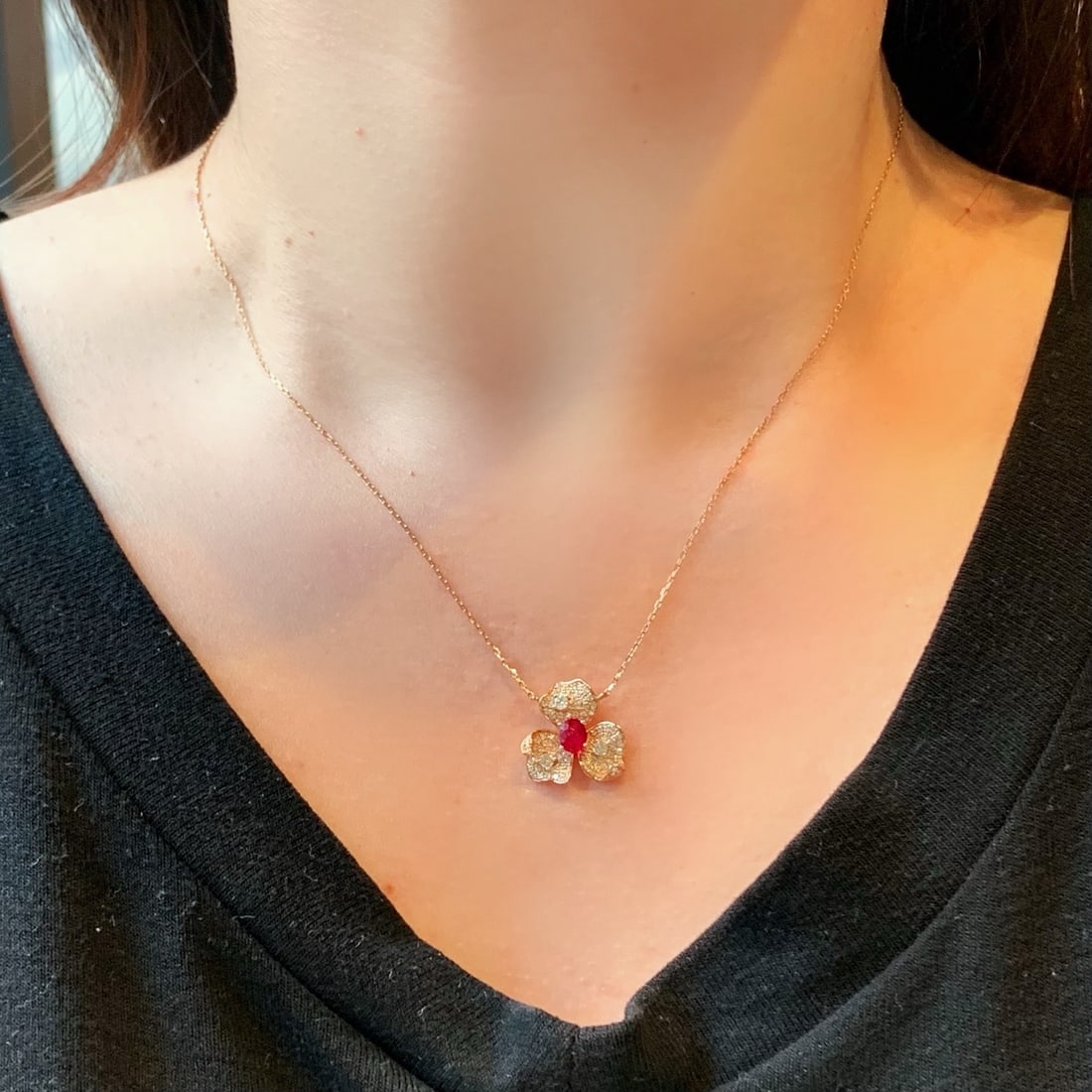 14k Gold 0.98 Ctw Natural Ruby & Diamond Necklace - 5
