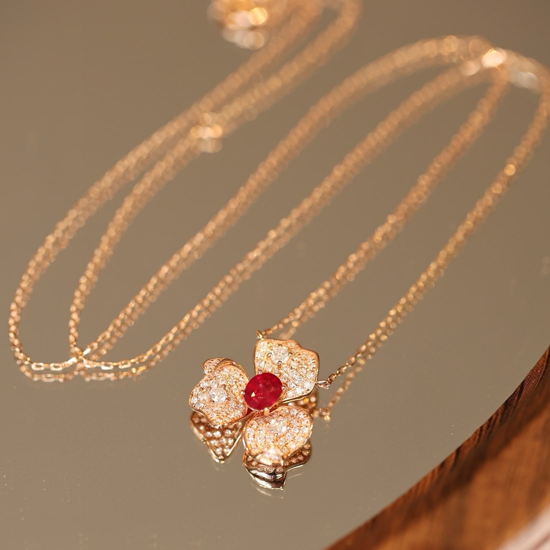 14k Gold 0.98 Ctw Natural Ruby & Diamond Necklace - 6