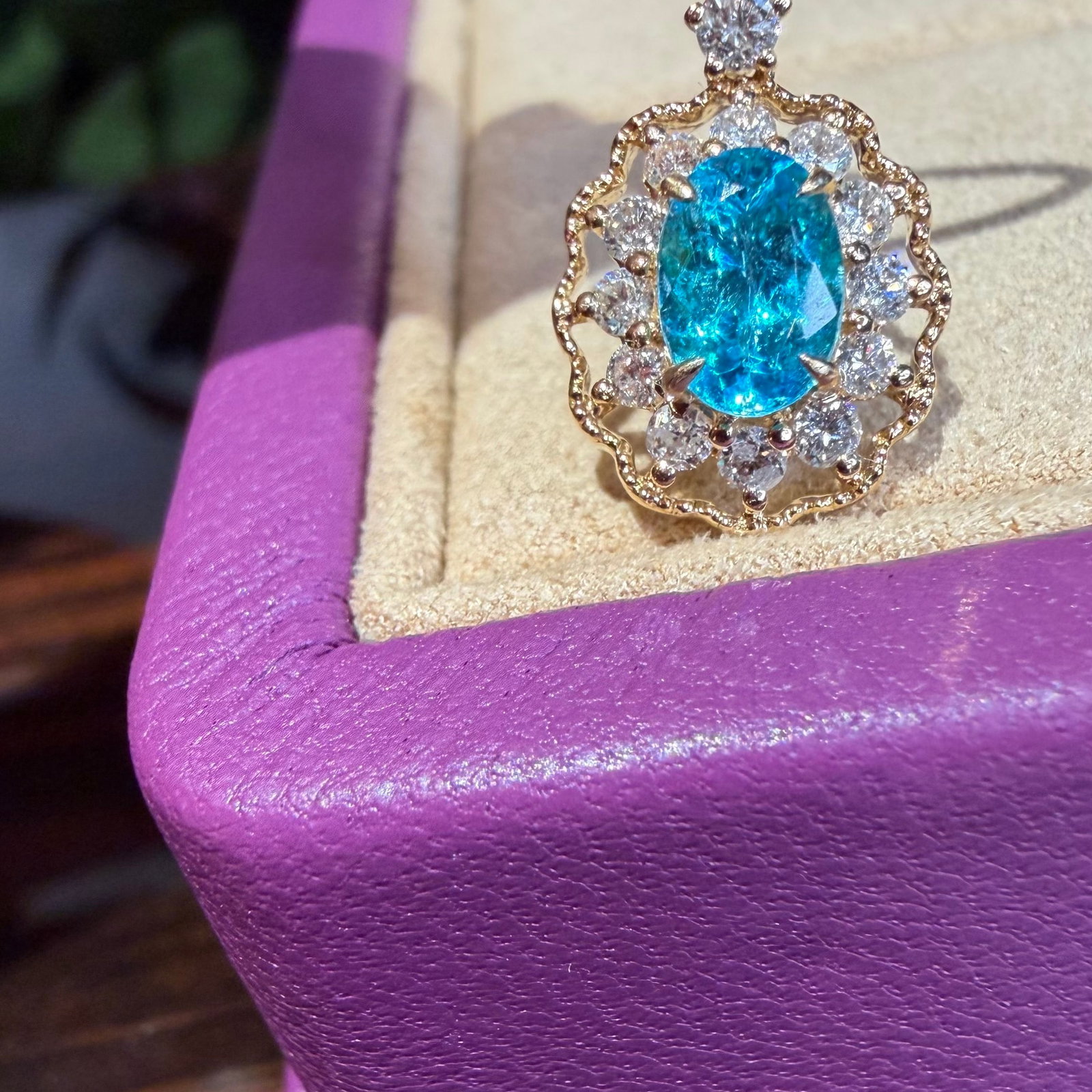 14k Gold 0.45 Ct Natural Paraiba Tourmaline & Diamond Pendant( Without Chain ) - 2