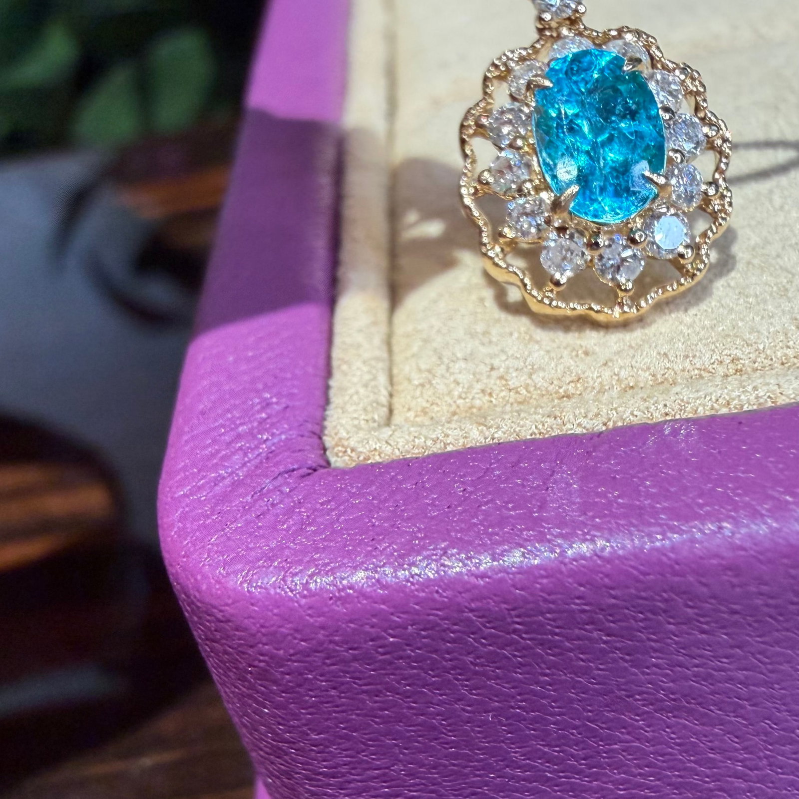 14k Gold 0.45 Ct Natural Paraiba Tourmaline & Diamond Pendant( Without Chain ) - 3