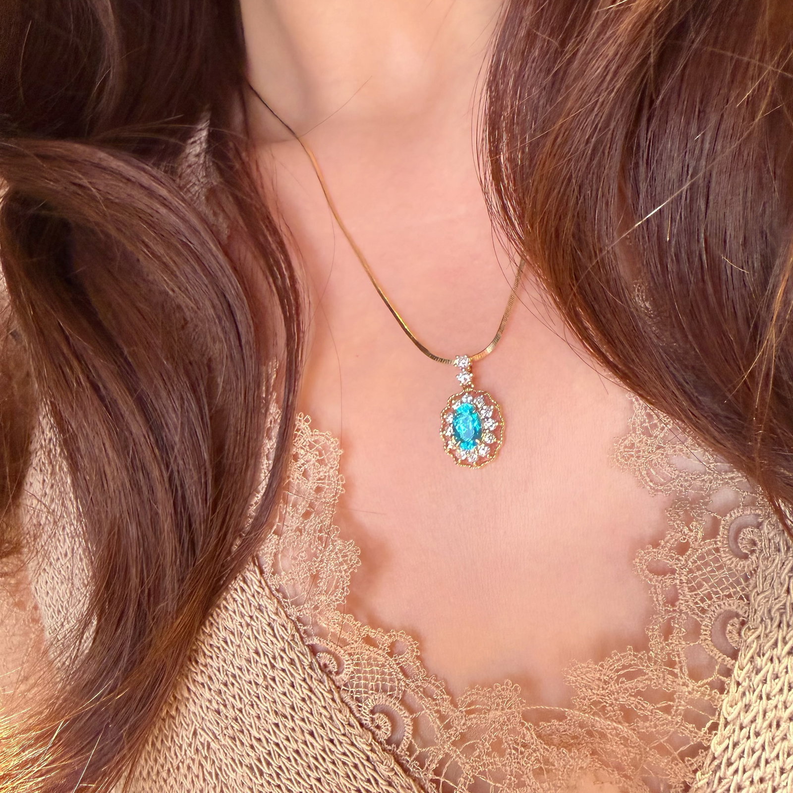 14k Gold 0.45 Ct Natural Paraiba Tourmaline & Diamond Pendant( Without Chain ) - 4
