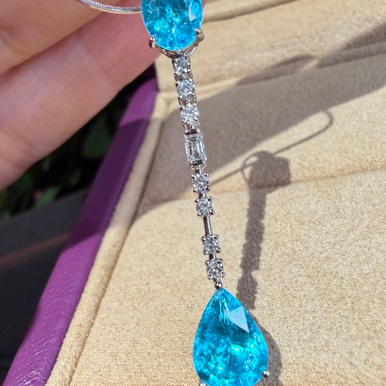 14k Gold 2 Ct Natural Paraiba Tourmaline & Diamond Pendant( Without Chain ): Ref:231164228 // gold content:14k gold // main gemstone:paraiba tourmaline // shape:multiple // carat weight:2ct // color:blue // treatment:natural // // adjacent gemstone 2 : diamond // shape:multipl