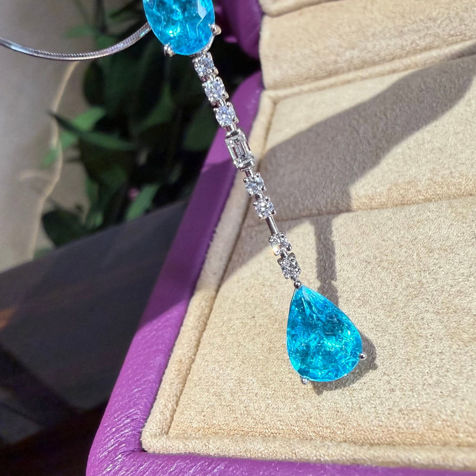 14k Gold 2 Ct Natural Paraiba Tourmaline & Diamond Pendant( Without Chain ) - 2
