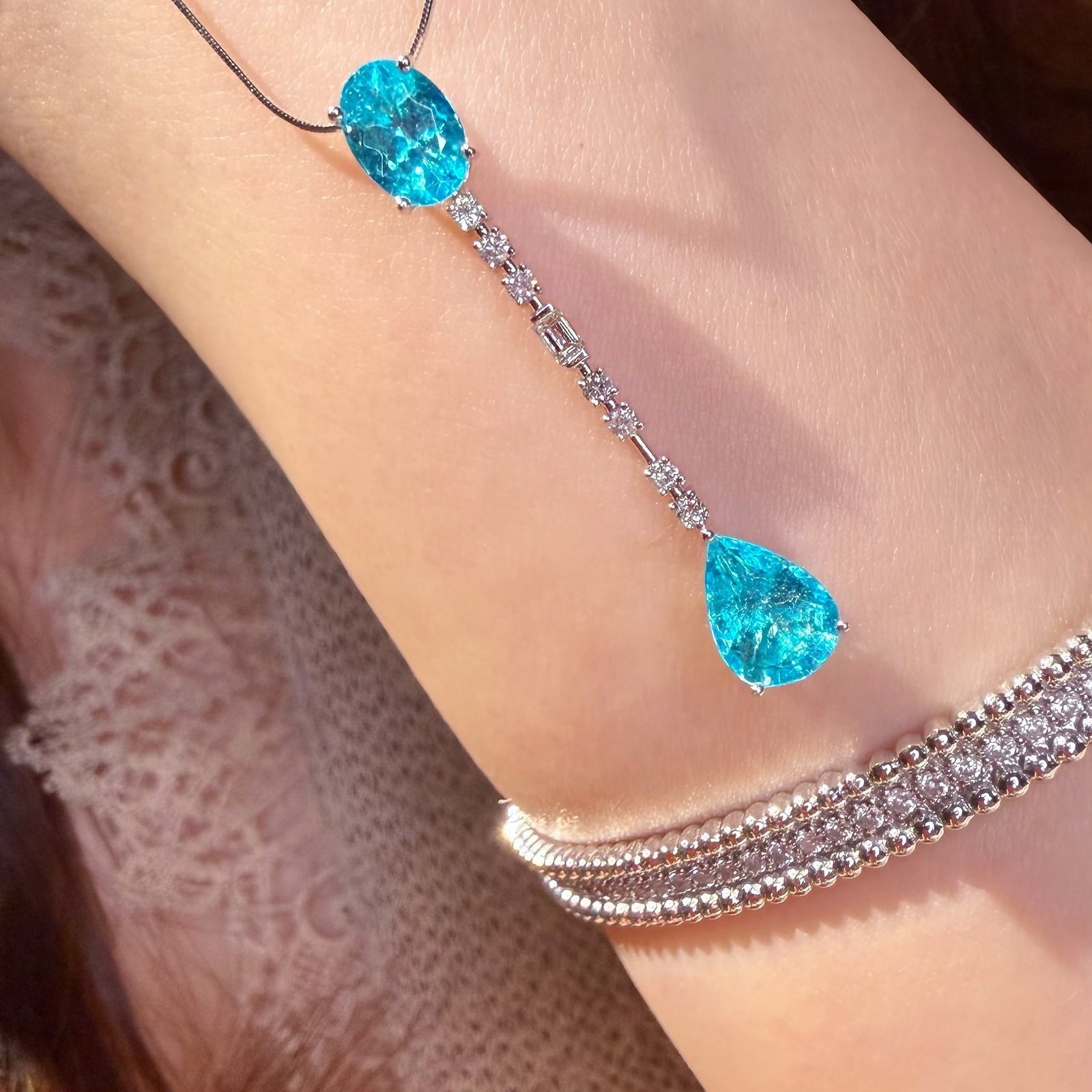 14k Gold 2 Ct Natural Paraiba Tourmaline & Diamond Pendant( Without Chain ) - 3