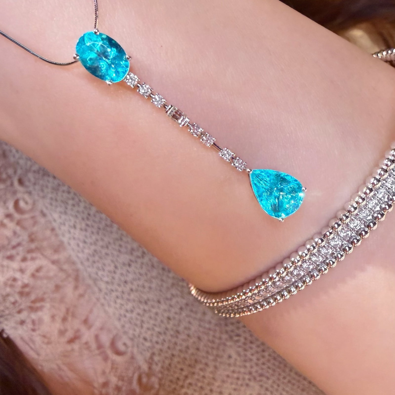 14k Gold 2 Ct Natural Paraiba Tourmaline & Diamond Pendant( Without Chain ) - 5