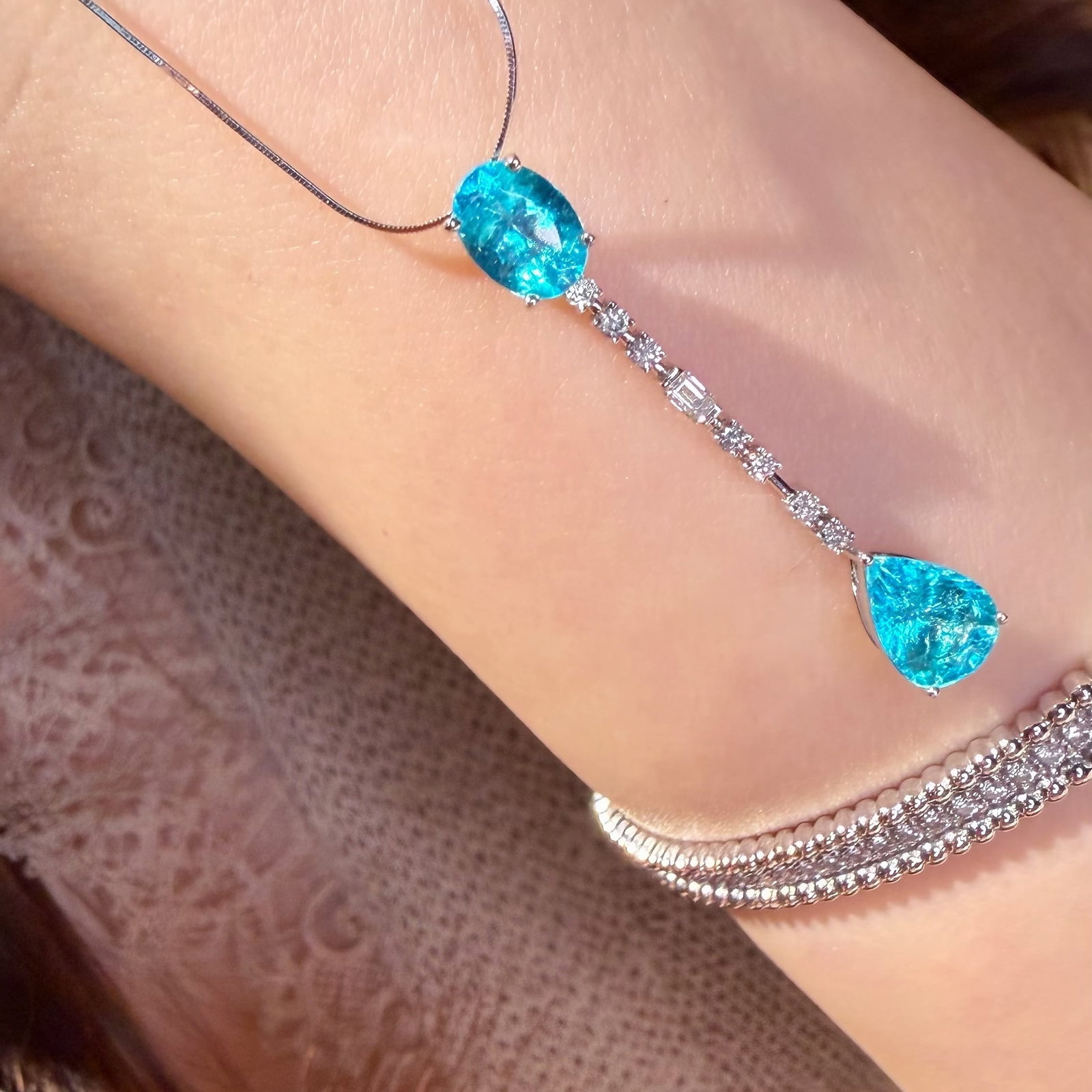14k Gold 2 Ct Natural Paraiba Tourmaline & Diamond Pendant( Without Chain ) - 6