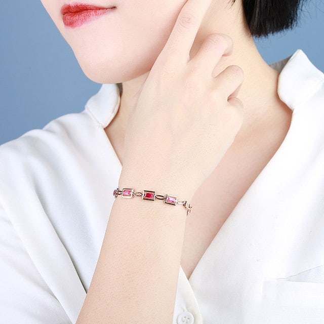 14k Gold 3.35 Ct Natural Ruby Bracelet - 6