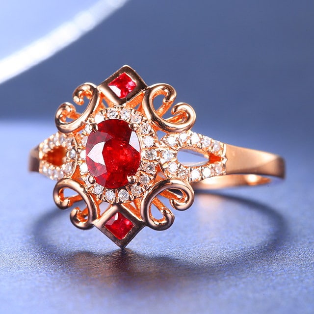 14k Gold 0.60 Ctw Natural Ruby & Ruby Ring - 2