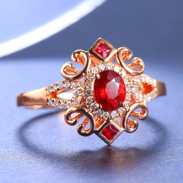 14k Gold 0.60 Ctw Natural Ruby & Ruby Ring - 3