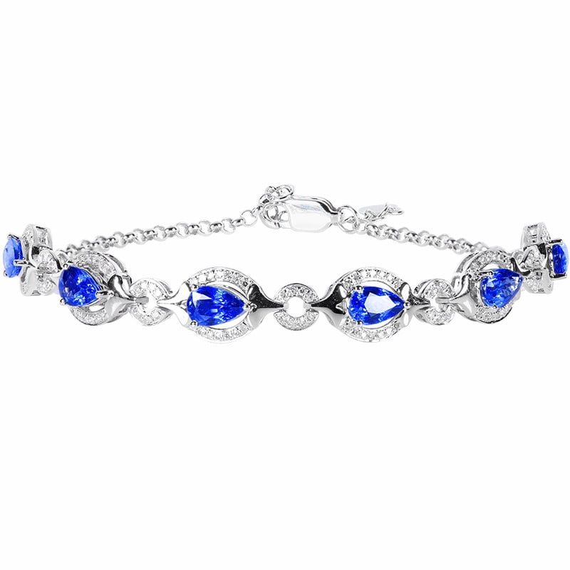 14k Gold 3.91 Ctw Natural Sapphire & Diamond Bracelet: Ref:231164241 // gold content:14k gold // main gemstone:sapphire // shape:pear // carat weight:3. 48ct // color:blue // treatment:natural // // adjacent gemstone 2 : diamond // number of stones:144