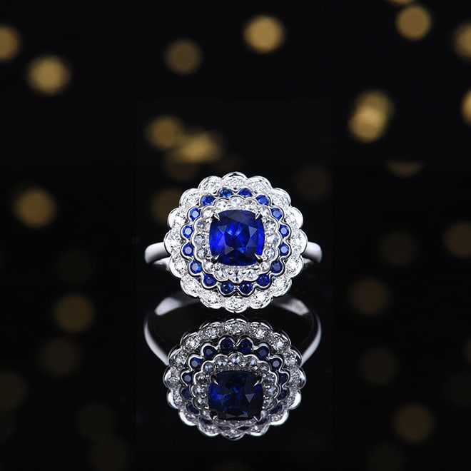 14k Gold 1.43 Ctw Natural Sapphire & Diamond Ring: Ref:231164250 // gold content:14k gold // ring size:7. 25us // // main gemstone:sapphire // shape:cushion // carat weight:1. 18ct // color:blue // treatment:natural // // adjacent gemstone 2 :